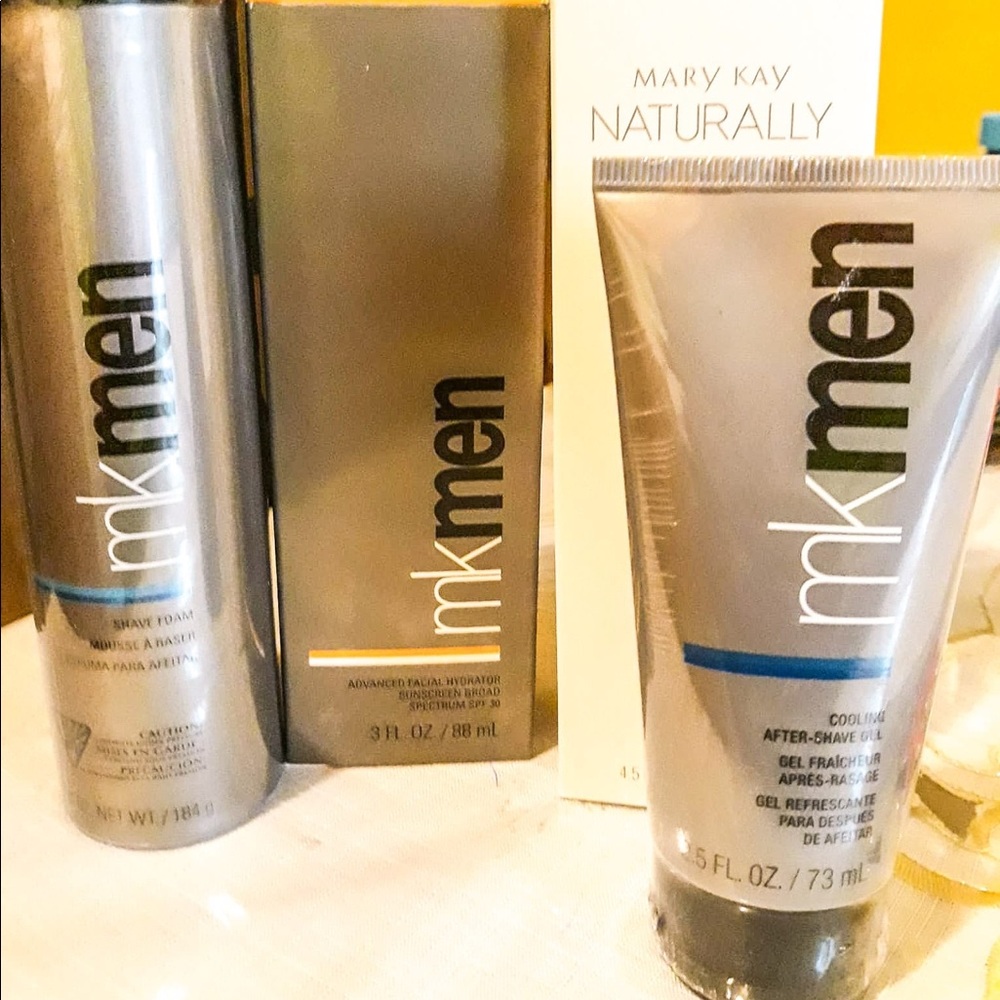 Mary Kay mens skin care set with facial wash, shave foam, advance facial